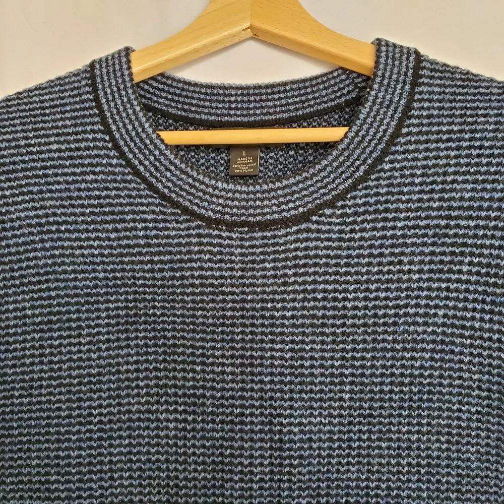 Banana Republic Men Sweater LG Recycled Italian Wool Blend Soft Variegated Navy